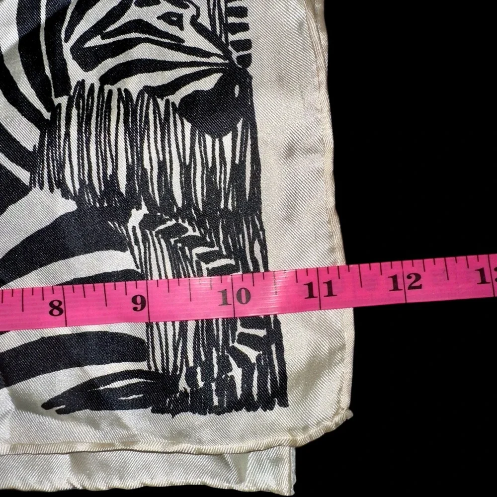 Forsum‎ Vintage Silk Scarf Earle Van Doorn Zebra Print Black White Japan 11x82